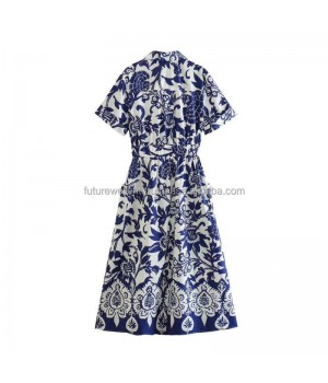 New Women's Clothing Foreign Style Fashion Retro Print Shirt Midi Dress Women Wholesale Price Customised Colour Best Quality