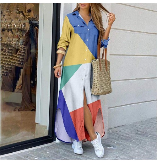 Shirt-style Button Long Dress Size Loose Home Print Women Plus Size Casual Dresses Women's Clothing