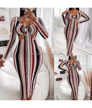 Hot selling women's clothing new European and American wrapped chest long sleeved dress long dress women's dress