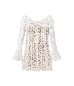 Women's new chic fashion lace short dress retro off-the-shoulder long-sleeved women's dress Vestidos Mujer