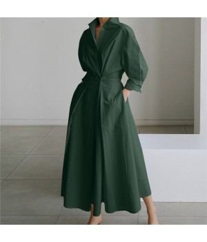 Autumn Dress 2024 Elegant Shirt Dress Solid Long Sleeved Casual High-waisted Gown Clothes Plus Size Dresses 4xl 5xl 6xl 7xl