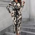 New Vacation Printed Button Up Long Sleeved Dress With Belt And Elegant women's Dresses