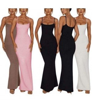 Hot Selling Black Solid Cami Bodycon Long Maxi Slip Dress Women Lounge Wear Casual Dresses