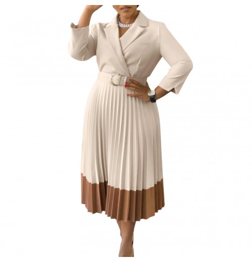 New Arrived Ladies Long Sleeve Office Dresses Fashion Elegant Women's Clothing With Belt Pleated Dress