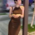 Women Summer Backless Slim Party Dresses Ladies Knitted Sexy Halter Casual Sleeveless Dress Women's Clothes