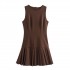 Women's new chic fashion temperament wide pleated design mini dress retro sleeveless O-neck women's dress Vestidos