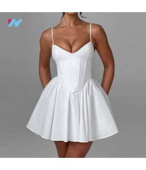 Custom Casual High Quality Fashion A Line Slip Luxury Sexy Ladies Women Summer Short White Corset Pleated Mini Dress