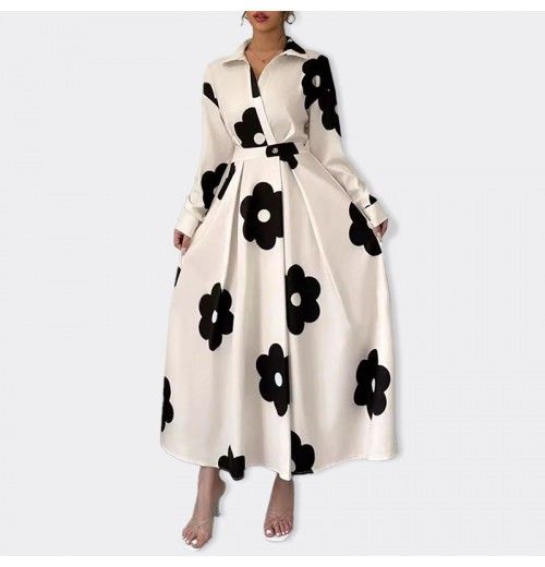 Fashion women Casual Flower Vintage Print Maxi Dress New Long Sleeve Autumn And Winter Elegant Summer Dress