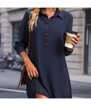 Custom fall 2024 women clothes casual long sleeved mini dress with button up collar and ladies wear wholesale casual dresses