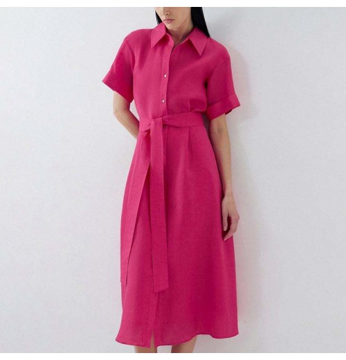 Cotton And Linen Shirt Skirt Maxi Dress 2024 Summer New Fashion Simple Women's Clothing