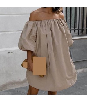 Enyami Autumn Fashion French Chic Elegant Sexy Cotton Blend Strapless Puff Sleeve Women Casual Loose Ladies Mini Dresses