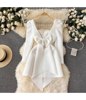 YY2128 fashion women's clothing 2024 spring long sleeve low cut elegant ladies casual white dress