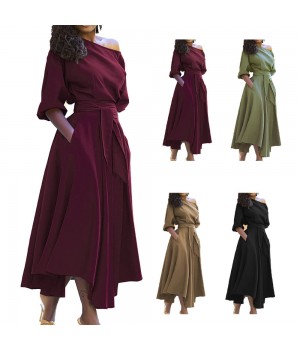 MOTE-AC119 High Quality Elegant Casual Dresses Off Shoulder Solid Color Dress For Women And Ladies