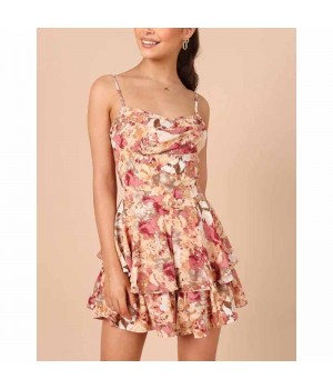 wholesale women dress 2023 floral casual sexy dress backless slip ruffle dress