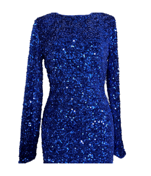 Stunning Sapphire Crewneck Velvet Dress Sequined Embellishments Full Open Back Bodycon Mini Style