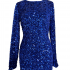 Stunning Sapphire Crewneck Velvet Dress Sequined Embellishments Full Open Back Bodycon Mini Style