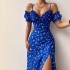 Summer 2023 women S clothing Floral Halter Elegant Short Sleeve V-neck Backless Open Breast Sexy Slit Dresses