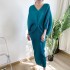 Plus size bat sleeve dress long pleated skirt loose v-neck irregular design evening dress women's clothing spot wholesale