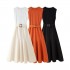 Women 2024 Summer New Fashion Dress With Belt Stitching Vintage Backless Elastic Wide Straps Female Dresses