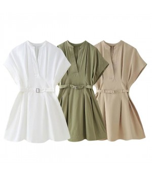 Women 2024 Summer New Fashion 3-color pleated dress Vintage Casual Chic Feminine Dresses Mujer