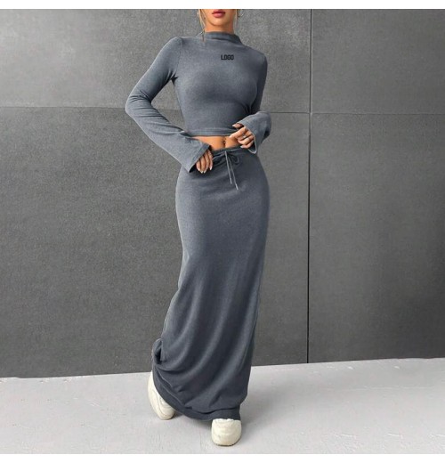 F230699 Women's Skirts Designer Clothes Women Long Sleeve Crop Top T Shirt And Casual Ladies Dresses Long Maxi Y2k Skirt