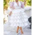 plus size women's clothing High waist temperament white puff sleeve cake dress Ladies banquet puffy dress