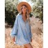 New Trendy Autumn Women Long Sleeved Casual Loose Light Denim Dress With Button Pocket Sexy Lantern Sleeve Raw Edge Denim Shirt