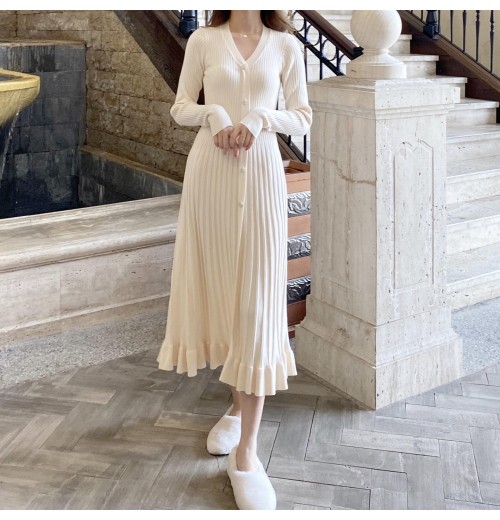 New Elegant Dresses Long-sleeved Short French Tight Knitted Dress For Women