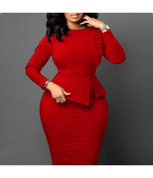 Summer Women Solid Temperament Slim Formal Sheath Dress