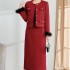 Women's New A-Line Two-Piece Plaid Dress for Autumn and Winter Lady Small Fragrant Wind Natural Waistline for Adults