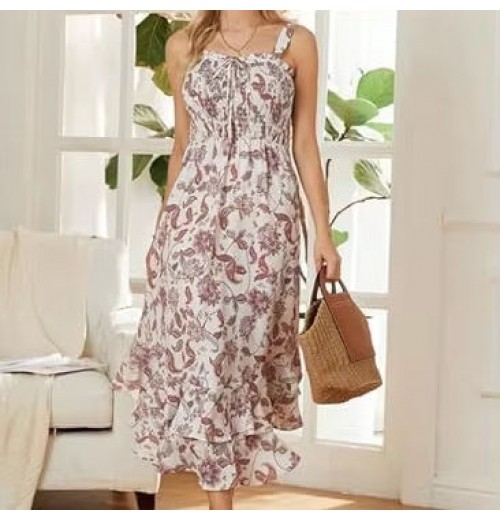 Elegant Beige Floral Women's Summer Smock Dress High Short Sleeve Square Collar Lace Button Formal Mini XS Digital Long Length