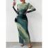 Customizable Women's Strapless Chiffon Dress Elegant O-Neck Design Sexy Tight Fitting Slit with Digital Printed Mesh