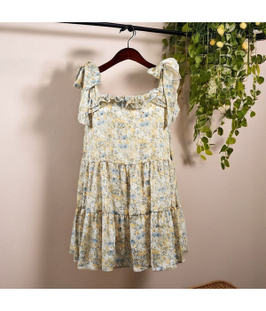 2024 hot sales summer fashion feminine floral ladie's chiffon dress with bow strap boho-chic loose women's dress